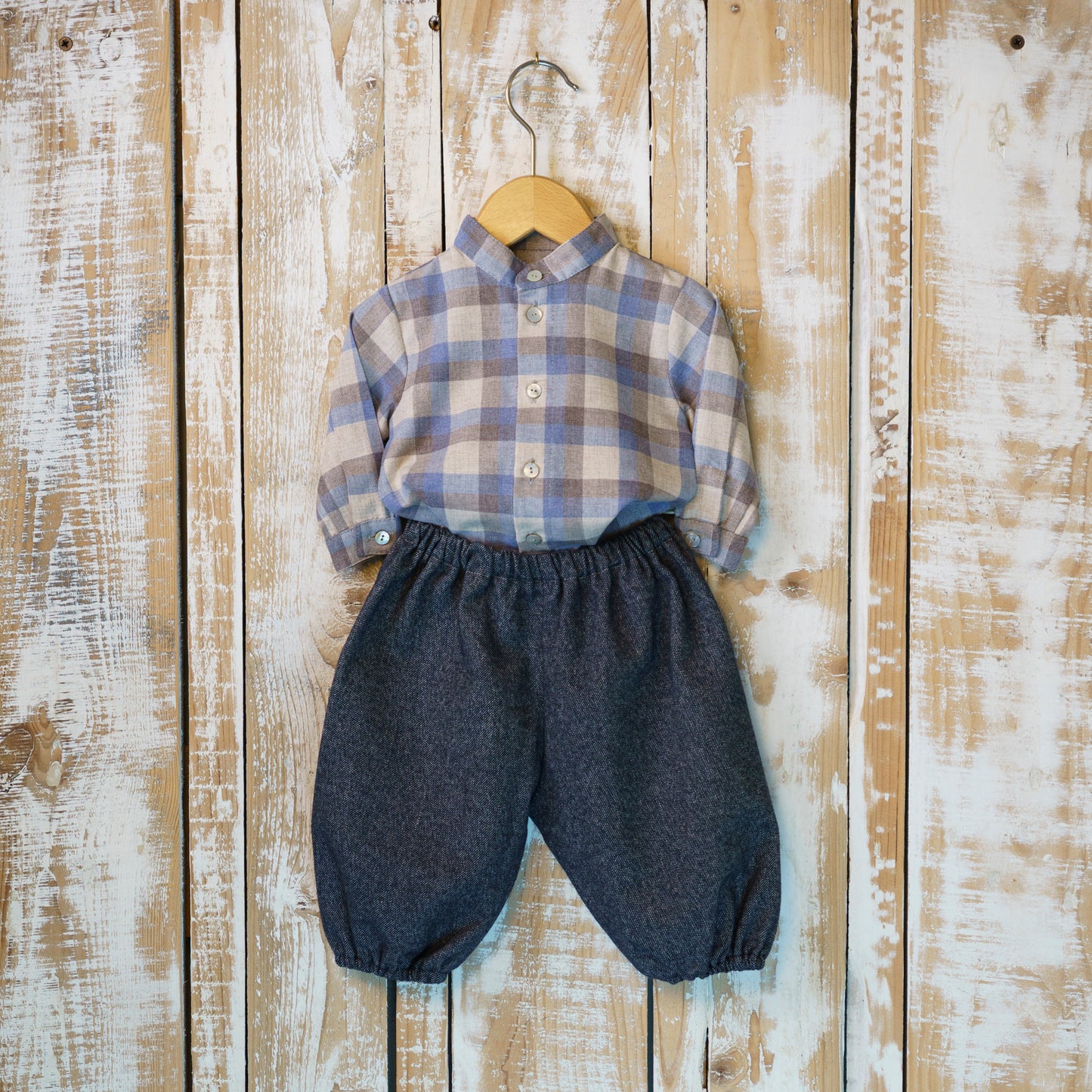 Camicia a Scacchi Azzurra Beige