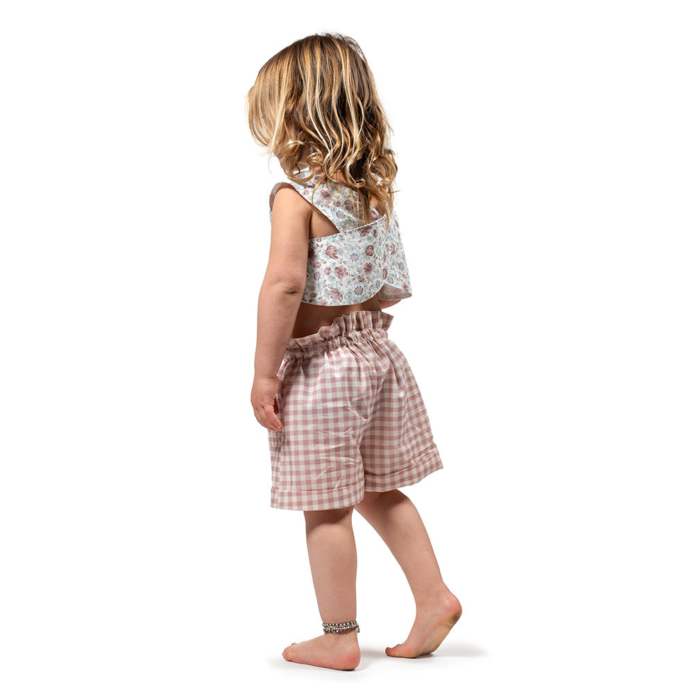 Pantaloni Short Arricciati Vichy Rosa