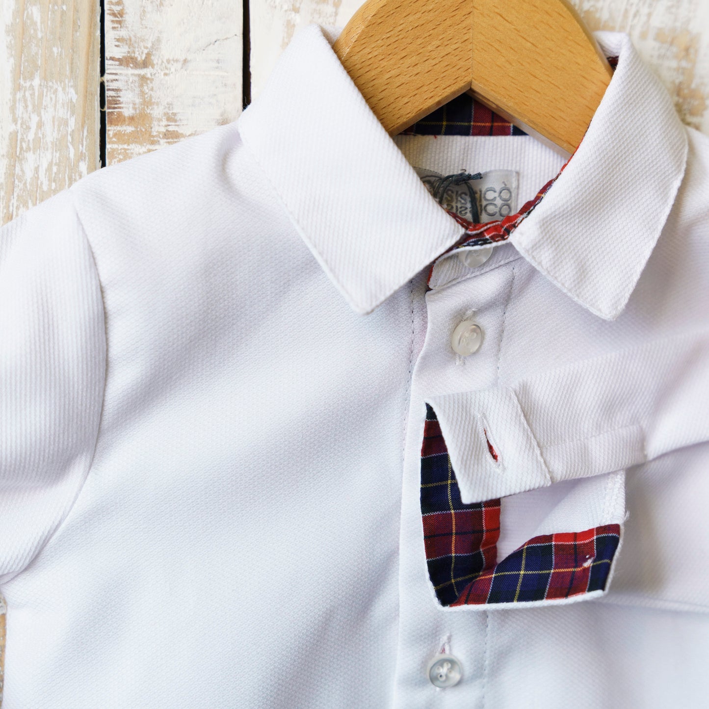Camicia Bianca Piquet con Applicazione Colletto