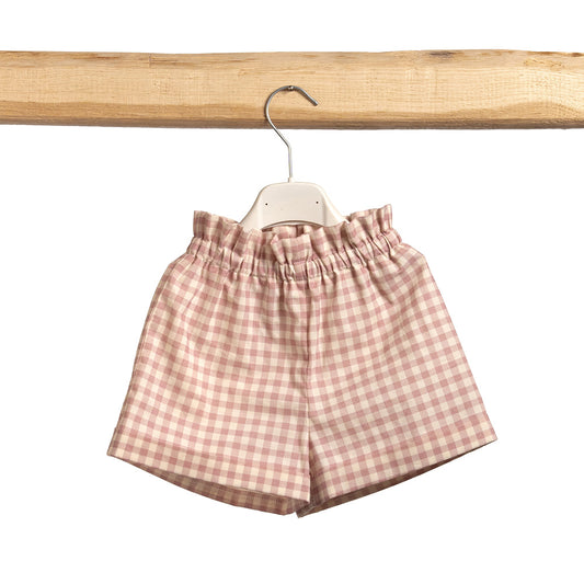 Pantaloni Short Arricciati Vichy Rosa