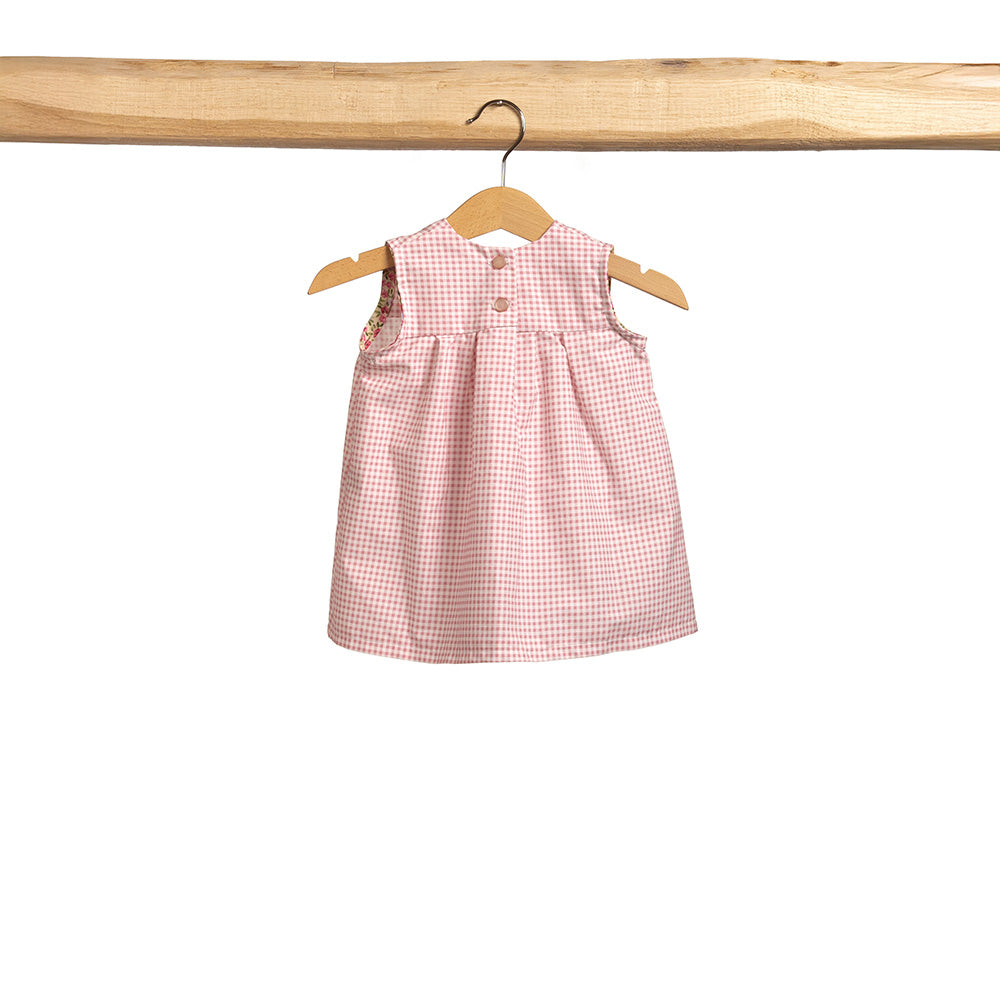Abito smanicato vichy rosa bebè