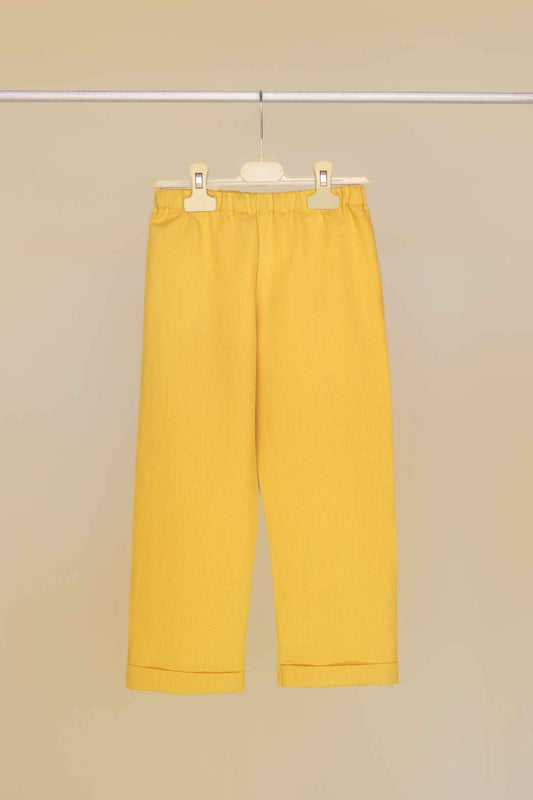 Pantalone lungo da bambino con orlo risvoltato e elastico in vita